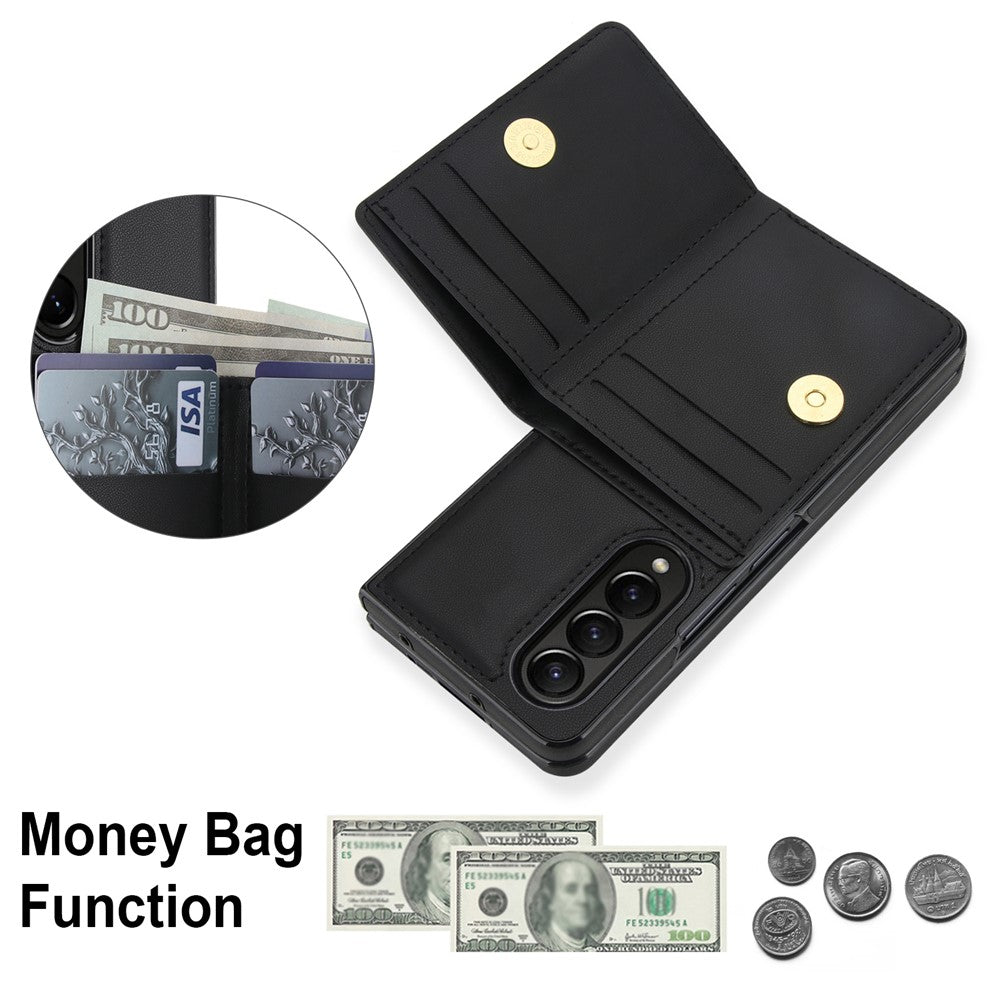 For Samsung Galaxy Z Fold4 5G Wallet Case Ring Holder PC PU Flip Phone Cover with HD Screen Protector