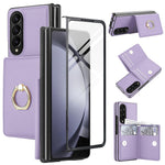 For Samsung Galaxy Z Fold4 5G Wallet Case Ring Holder PC PU Flip Phone Cover with HD Screen Protector