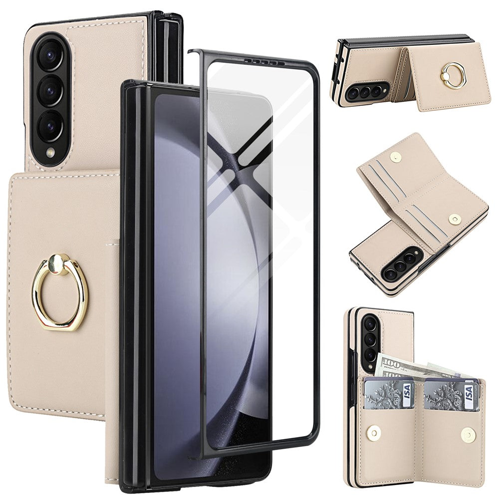 For Samsung Galaxy Z Fold4 5G Wallet Case Ring Holder PC PU Flip Phone Cover with HD Screen Protector
