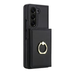 For Samsung Galaxy Z Fold5 5G Wallet Case Ring Holder PC PU Flip Phone Cover with HD Screen Protector