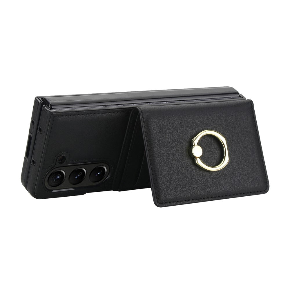 For Samsung Galaxy Z Fold5 5G Wallet Case Ring Holder PC PU Flip Phone Cover with HD Screen Protector