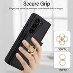 For Samsung Galaxy Z Fold5 5G Wallet Case Ring Holder PC PU Flip Phone Cover with HD Screen Protector