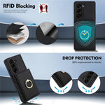 For Samsung Galaxy Z Fold5 5G Wallet Case Ring Holder PC PU Flip Phone Cover with HD Screen Protector