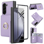 For Samsung Galaxy Z Fold5 5G Wallet Case Ring Holder PC PU Flip Phone Cover with HD Screen Protector