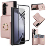 For Samsung Galaxy Z Fold5 5G Wallet Case Ring Holder PC PU Flip Phone Cover with HD Screen Protector