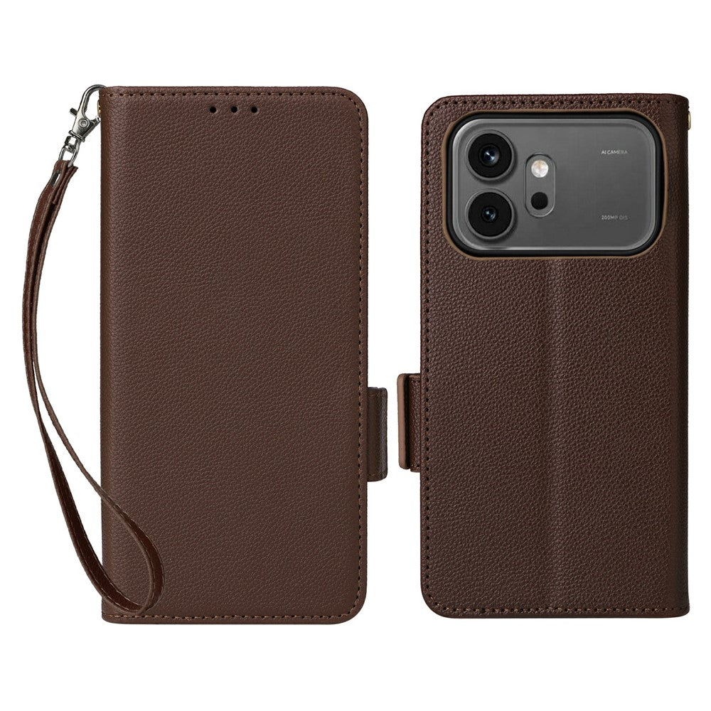For Honor 600 5G / 600 Pro 5G Case Litchi Texture Wallet Leather Phone Cover with Wrist Strap