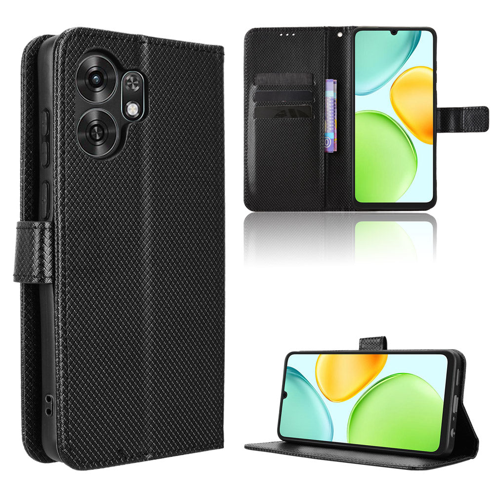 For Honor Play 60A 5G / Honor X6d 5G Leather Wallet Case with Strap Diamond Texture Phone Cover