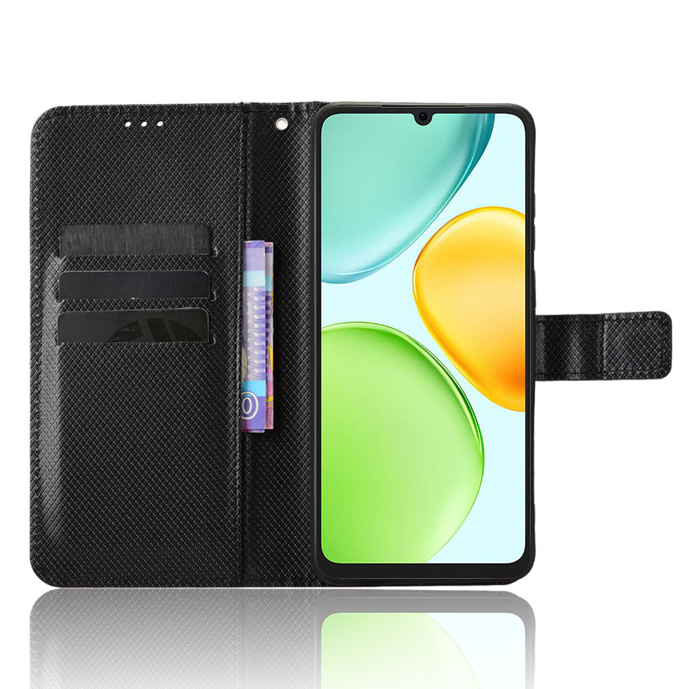 For Honor Play 60A 5G / Honor X6d 5G Leather Wallet Case with Strap Diamond Texture Phone Cover