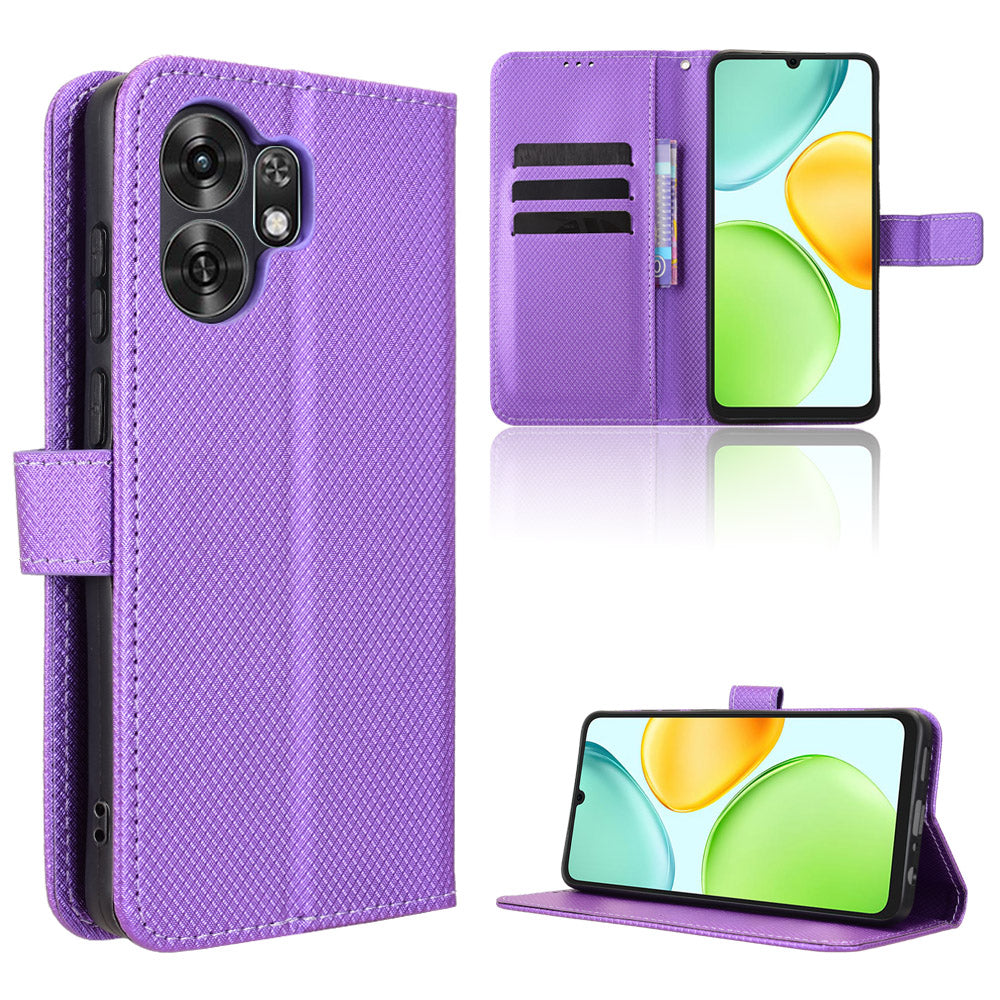 For Honor Play 60A 5G / Honor X6d 5G Leather Wallet Case with Strap Diamond Texture Phone Cover