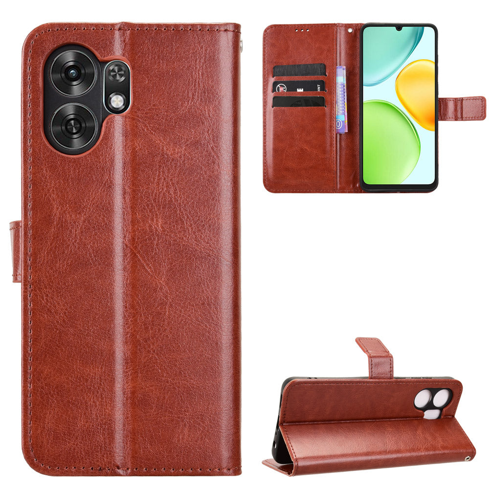 Til Honor Play 60A 5G / Honor X6d 5G PU-læderetui med rem og Crazy Horse-tekstur, telefonpungcover