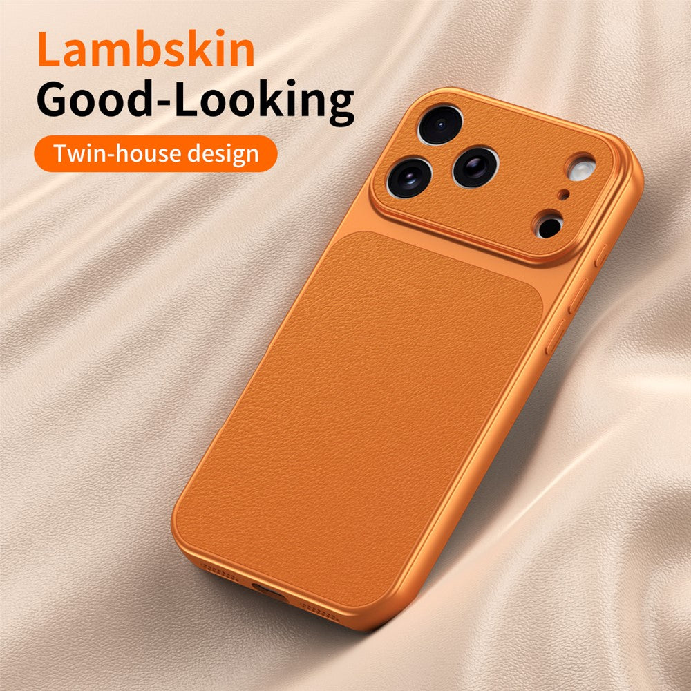 For iPhone 17 Pro Phone Case Lambskin Texture PC TPU PU Leather Shockproof Protective Cover