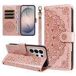 For Samsung Galaxy S26 Ultra Wallet Case Embossed Mandala Pattern PU Leather + TPU Cover with Wrist Strap