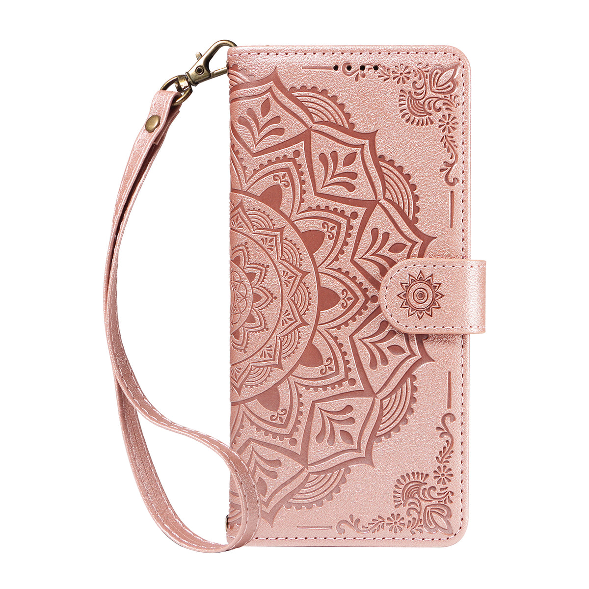 For Samsung Galaxy S26 Ultra Wallet Case Embossed Mandala Pattern PU Leather + TPU Cover with Wrist Strap