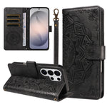 For Samsung Galaxy S26 Ultra Wallet Case Embossed Mandala Pattern PU Leather + TPU Cover with Wrist Strap
