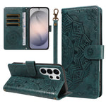 For Samsung Galaxy S26 Ultra Wallet Case Embossed Mandala Pattern PU Leather + TPU Cover with Wrist Strap
