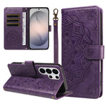 For Samsung Galaxy S26 Ultra Wallet Case Embossed Mandala Pattern PU Leather + TPU Cover with Wrist Strap