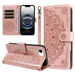 För iPhone 16e / iPhone 17e Plånboksfodral Präglat Mandala-mönster PU-läder + TPU-skal med Handledsrem