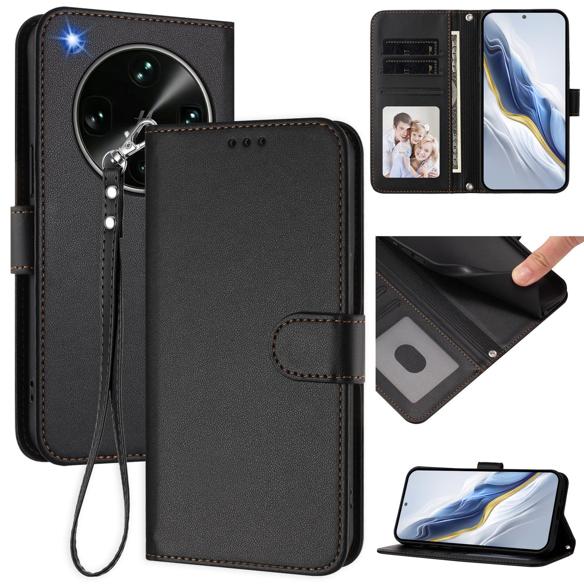 For Oppo Find X9 Ultra 5G Leather Case Wallet Stand Phone Cover with Wrist Strap