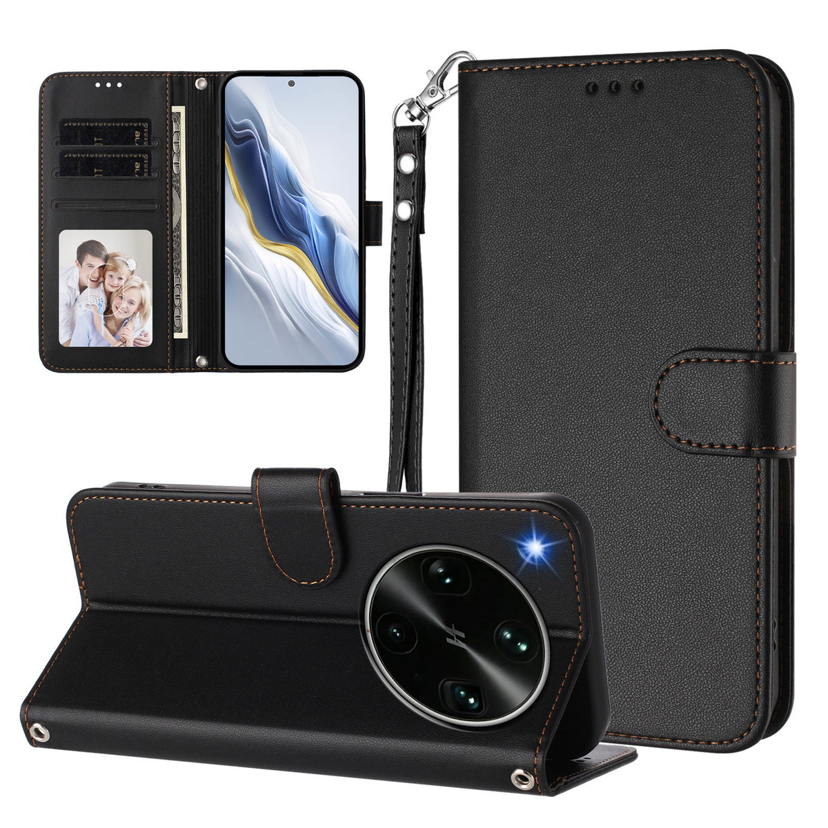 For Oppo Find X9 Ultra 5G Leather Case Wallet Stand Phone Cover with Wrist Strap