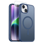 NORTHJO For iPhone 14 Plus Case Compatible with MagSafe Translucent Matte Shockproof Phone Cover with Tempered Glass Film