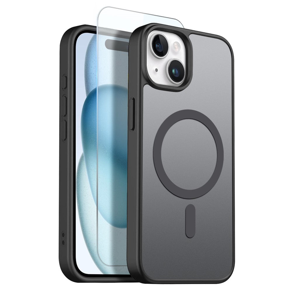 NORTHJO For iPhone 15 Plus Case Compatible with MagSafe Translucent Matte Shockproof Phone Cover with Tempered Glass Film