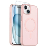 NORTHJO For iPhone 15 Plus Case Compatible with MagSafe Translucent Matte Shockproof Phone Cover with Tempered Glass Film