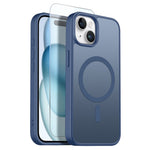 NORTHJO For iPhone 15 Plus Case Compatible with MagSafe Translucent Matte Shockproof Phone Cover with Tempered Glass Film