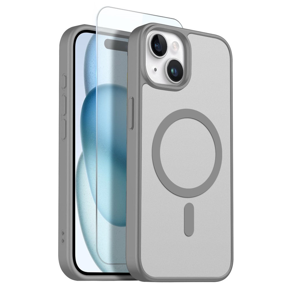 NORTHJO For iPhone 15 Plus Case Compatible with MagSafe Translucent Matte Shockproof Phone Cover with Tempered Glass Film