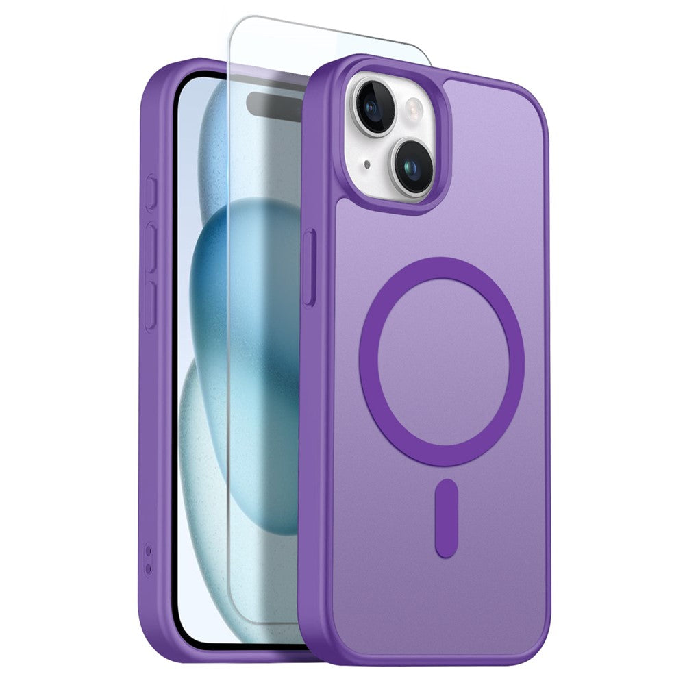 NORTHJO For iPhone 15 Plus Case Compatible with MagSafe Translucent Matte Shockproof Phone Cover with Tempered Glass Film