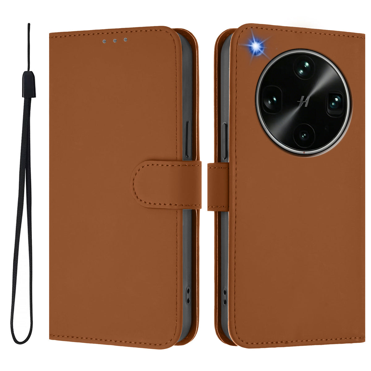 For Oppo Find X9 Ultra 5G Case Solid Color Wallet Leather Phone Cover with Strap