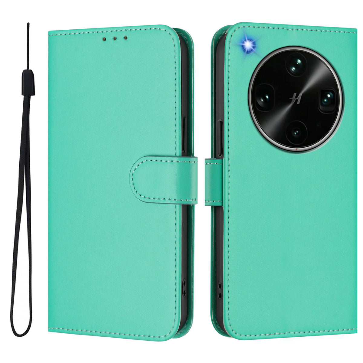 For Oppo Find X9 Ultra 5G Case Solid Color Wallet Leather Phone Cover with Strap