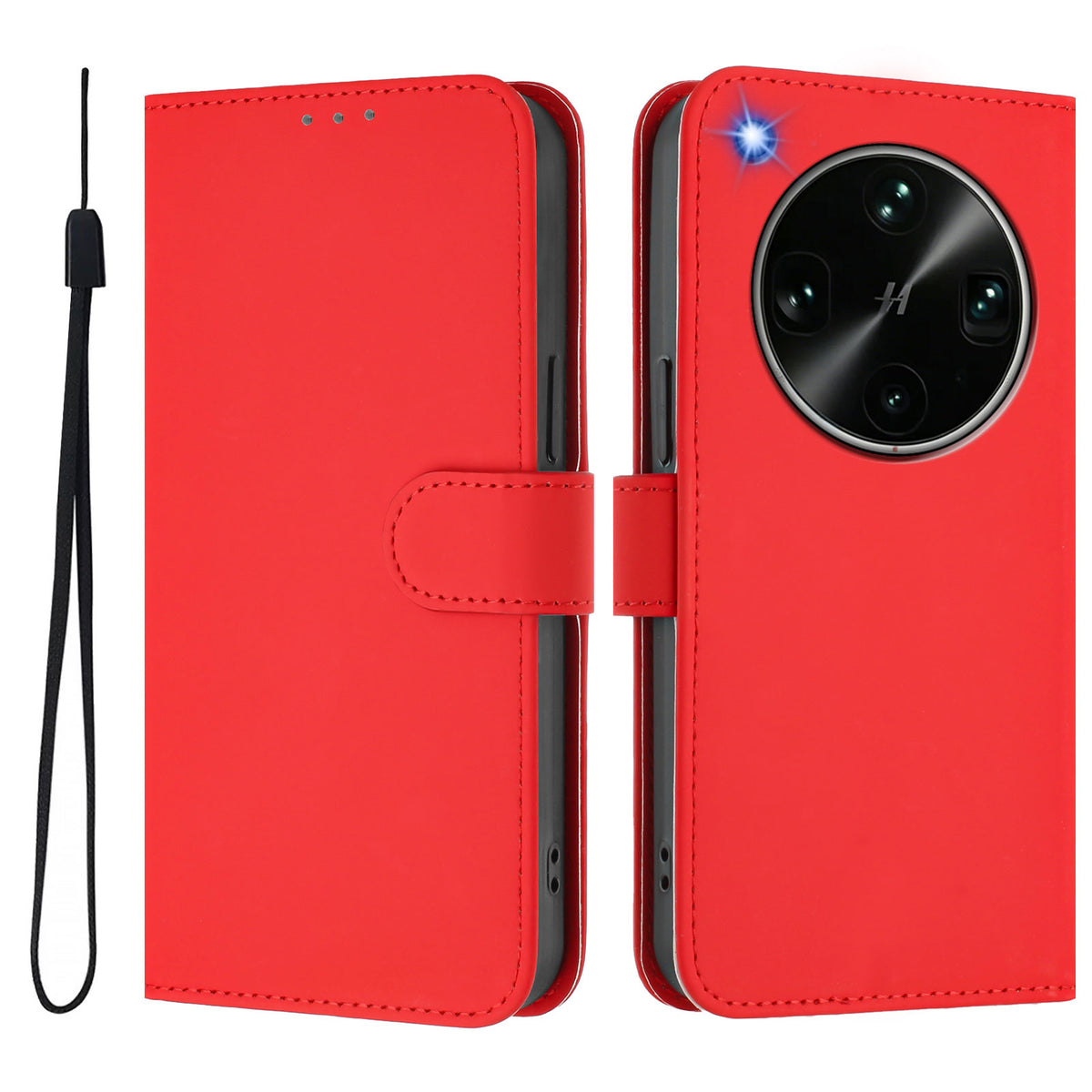 For Oppo Find X9 Ultra 5G Case Solid Color Wallet Leather Phone Cover with Strap