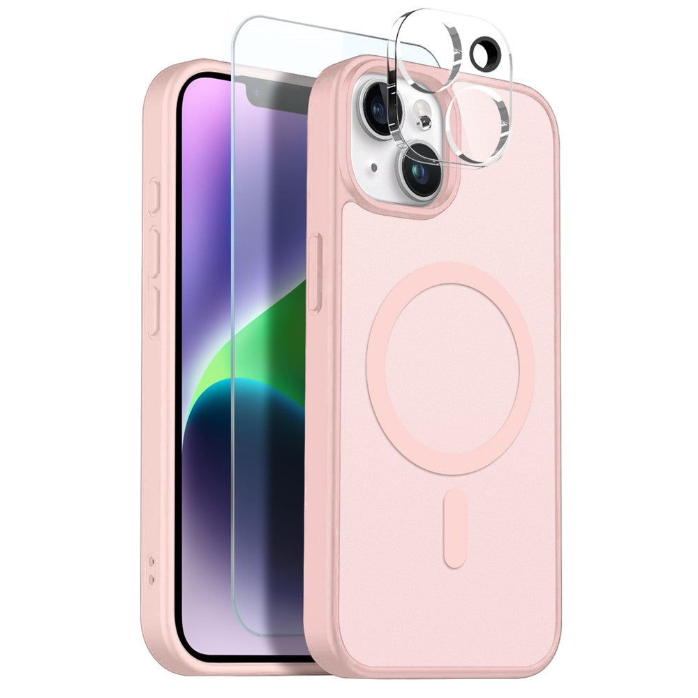 NORTHJO For iPhone 14 Plus Magnetic Case Translucent Matte Shockproof Phone Cover Set with Front Screen Protector + Lens Film