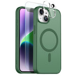 NORTHJO For iPhone 14 Plus Magnetic Case Translucent Matte Shockproof Phone Cover Set with Front Screen Protector + Lens Film