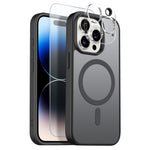 NORTHJO For iPhone 14 Pro Max Magnetic Case Translucent Matte Shockproof Phone Cover Set with Front Screen Protector + Lens Film