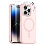 NORTHJO For iPhone 14 Pro Max Magnetic Case Translucent Matte Shockproof Phone Cover Set with Front Screen Protector + Lens Film