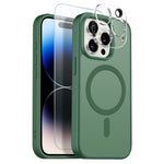 NORTHJO For iPhone 14 Pro Max Magnetic Case Translucent Matte Shockproof Phone Cover Set with Front Screen Protector + Lens Film