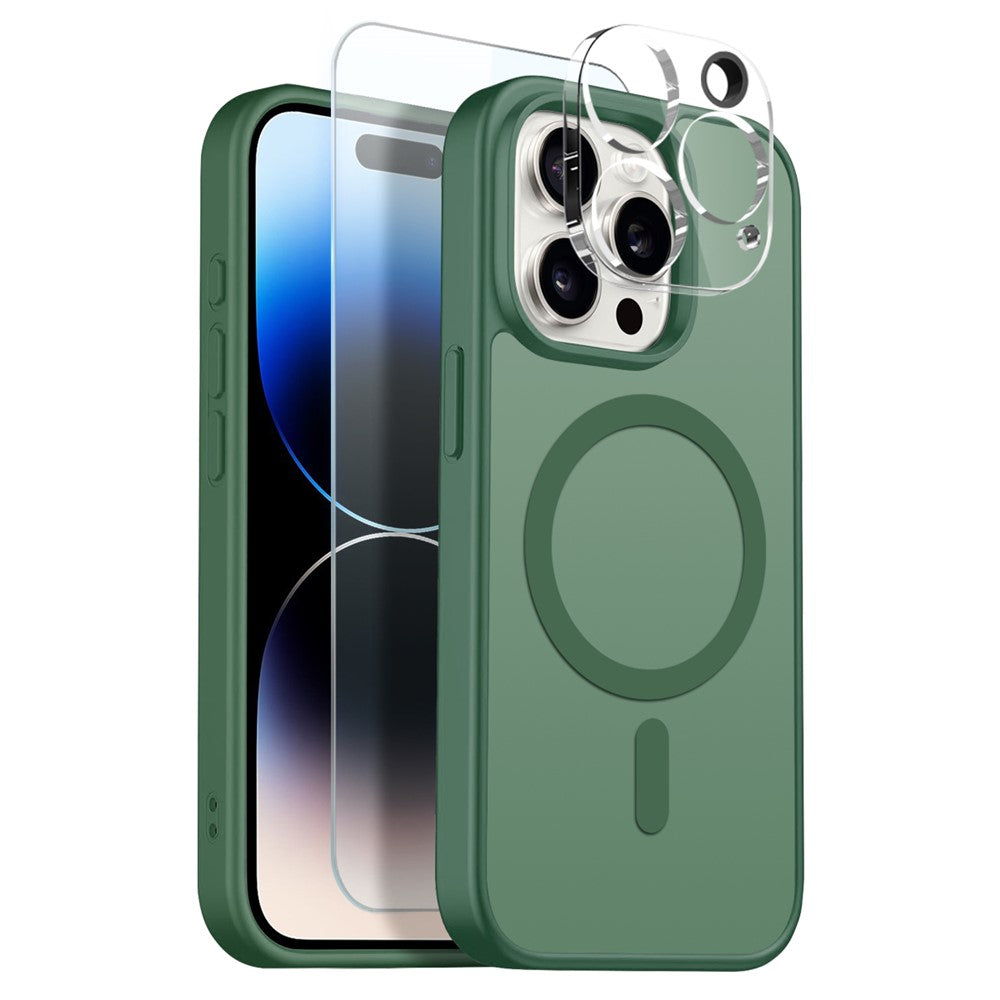 NORTHJO For iPhone 14 Pro Max Magnetic Case Translucent Matte Shockproof Phone Cover Set with Front Screen Protector + Lens Film
