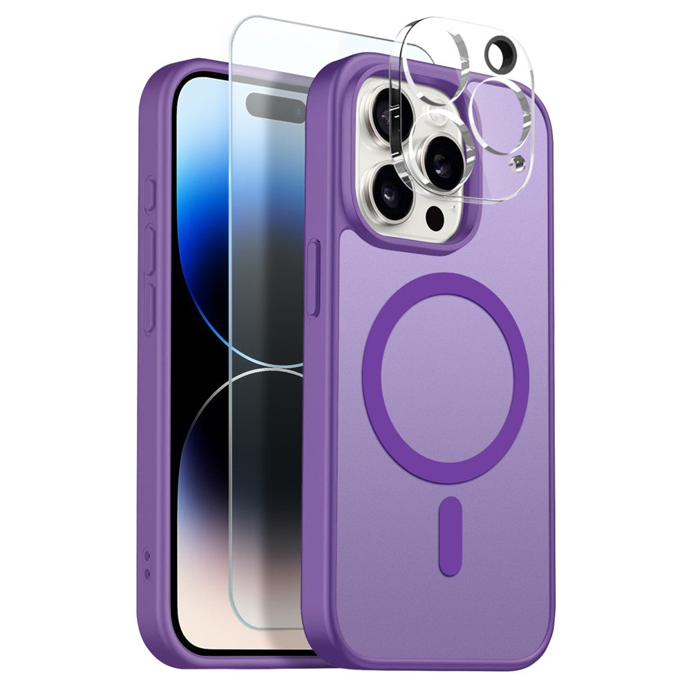 NORTHJO For iPhone 14 Pro Max Magnetic Case Translucent Matte Shockproof Phone Cover Set with Front Screen Protector + Lens Film