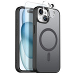 NORTHJO For iPhone 15 Plus Magnetic Case Translucent Matte Shockproof Phone Cover Set with Front Screen Protector + Lens Film
