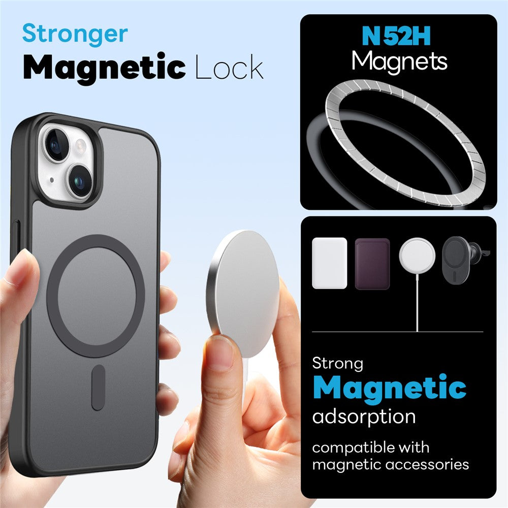 NORTHJO For iPhone 15 Plus Magnetic Case Translucent Matte Shockproof Phone Cover Set with Front Screen Protector + Lens Film