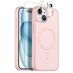 NORTHJO For iPhone 15 Plus Magnetic Case Translucent Matte Shockproof Phone Cover Set with Front Screen Protector + Lens Film
