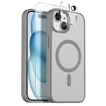NORTHJO For iPhone 15 Plus Magnetic Case Translucent Matte Shockproof Phone Cover Set with Front Screen Protector + Lens Film