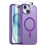 NORTHJO For iPhone 15 Plus Magnetic Case Translucent Matte Shockproof Phone Cover Set with Front Screen Protector + Lens Film