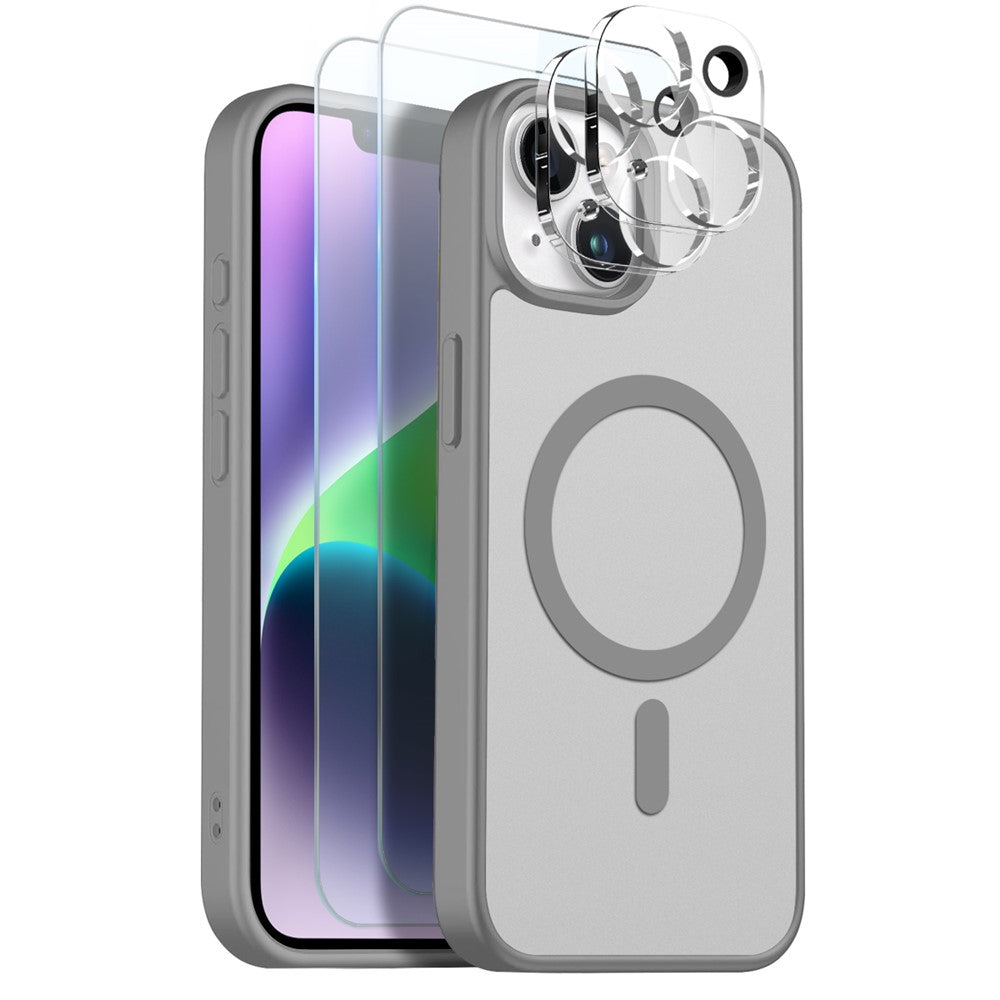 NORTHJO 5-i-1 Sæt til iPhone 14 Plus Magnetisk Cover Gennemsigtig Mat Stødsikker Telefonbeskyttelse med 2 Stk. Skærmbeskyttere + 2 Stk. Linsefilm