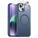 NORTHJO 5 in 1 Set for iPhone 14 Plus Magnetic Case Translucent Matte Shockproof Phone Cover with 2Pcs Front Screen Protector + 2Pcs Lens Film