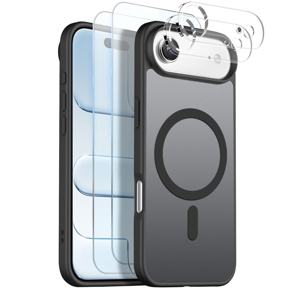 NORTHJO 5-i-1-set för iPhone Air magnetiskt fodral genomskinligt matt stötsäkert telefonskal med 2 st skärmskydd fram + 2 st linsskydd