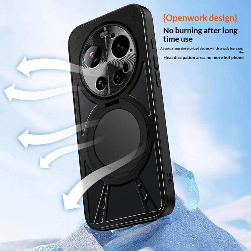 For Xiaomi 17 Ultra 5G Case Magnetic Kickstand Hollow Heat Dissipation Silicone + PC + Metal Bumper Phone Cover