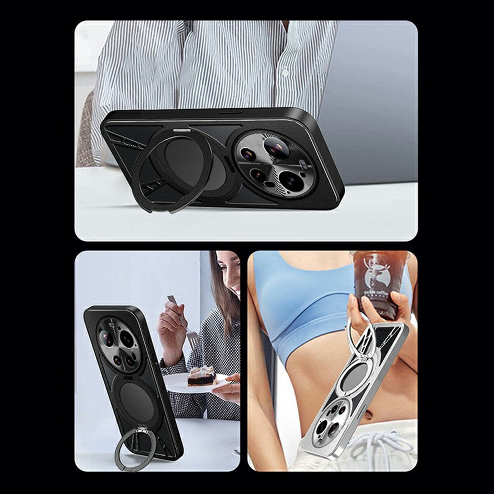 For Xiaomi 17 Ultra 5G Case Magnetic Kickstand Hollow Heat Dissipation Silicone + PC + Metal Bumper Phone Cover