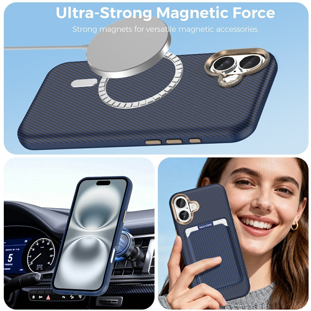 For iPhone 16 Plus Case Compatible with MagSafe Carbon Fiber Texture Shockproof Leather TPU PC Protective Cover